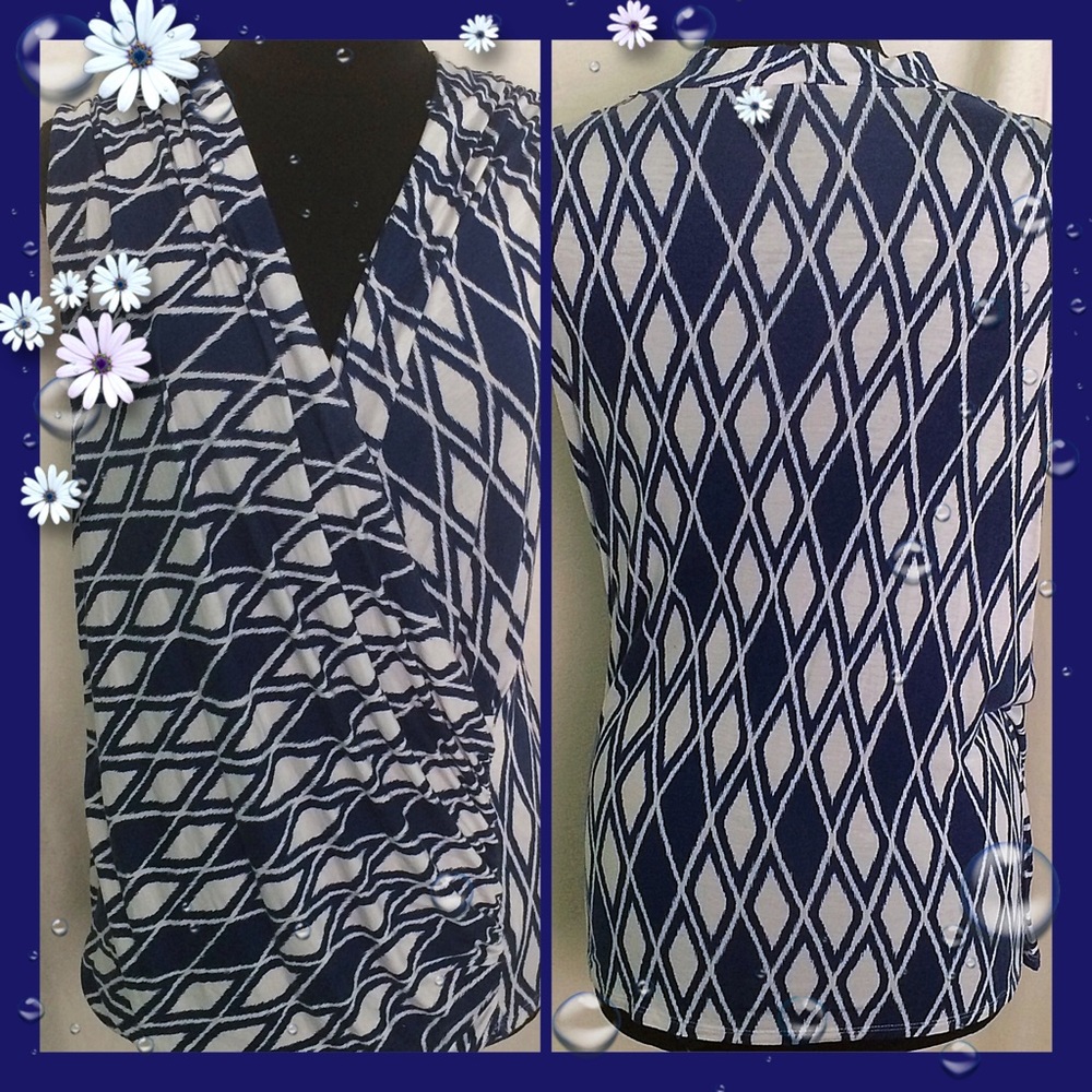 Hawthorn Blue & White Faux Wrap Top XL